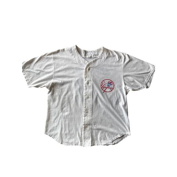 Vintage MLB New York Yankees #2 Jeter L/XL White Cotton Button Down Jersey - Picture 2 of 8